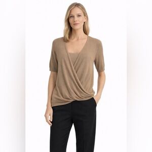 Theory Taupe Wrap Front Knit Top Medium Quiet Luxury Minimalist Capsule